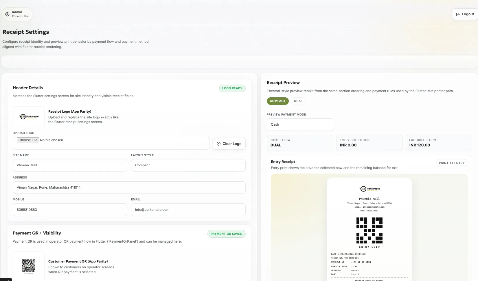 parking management SYstem Dashboard